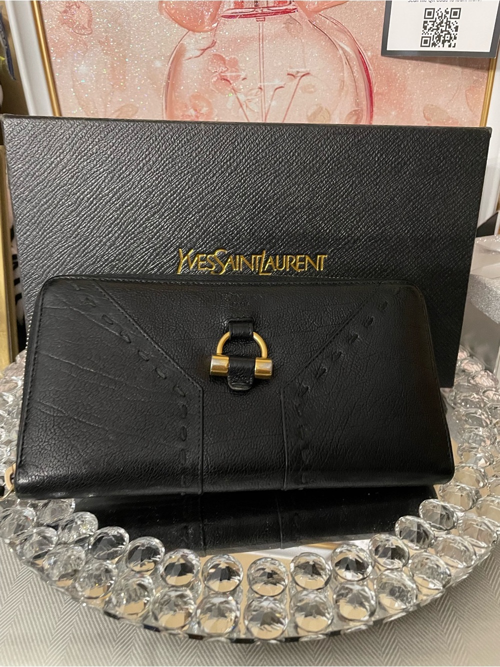 Yves Saint Laurent Black Leather Wallet with Gold Hardware